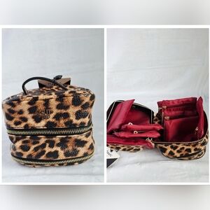 PurseN Tiara Weekender Leopard-Print/Red Travel Jewelry Storage Case Gold Accent